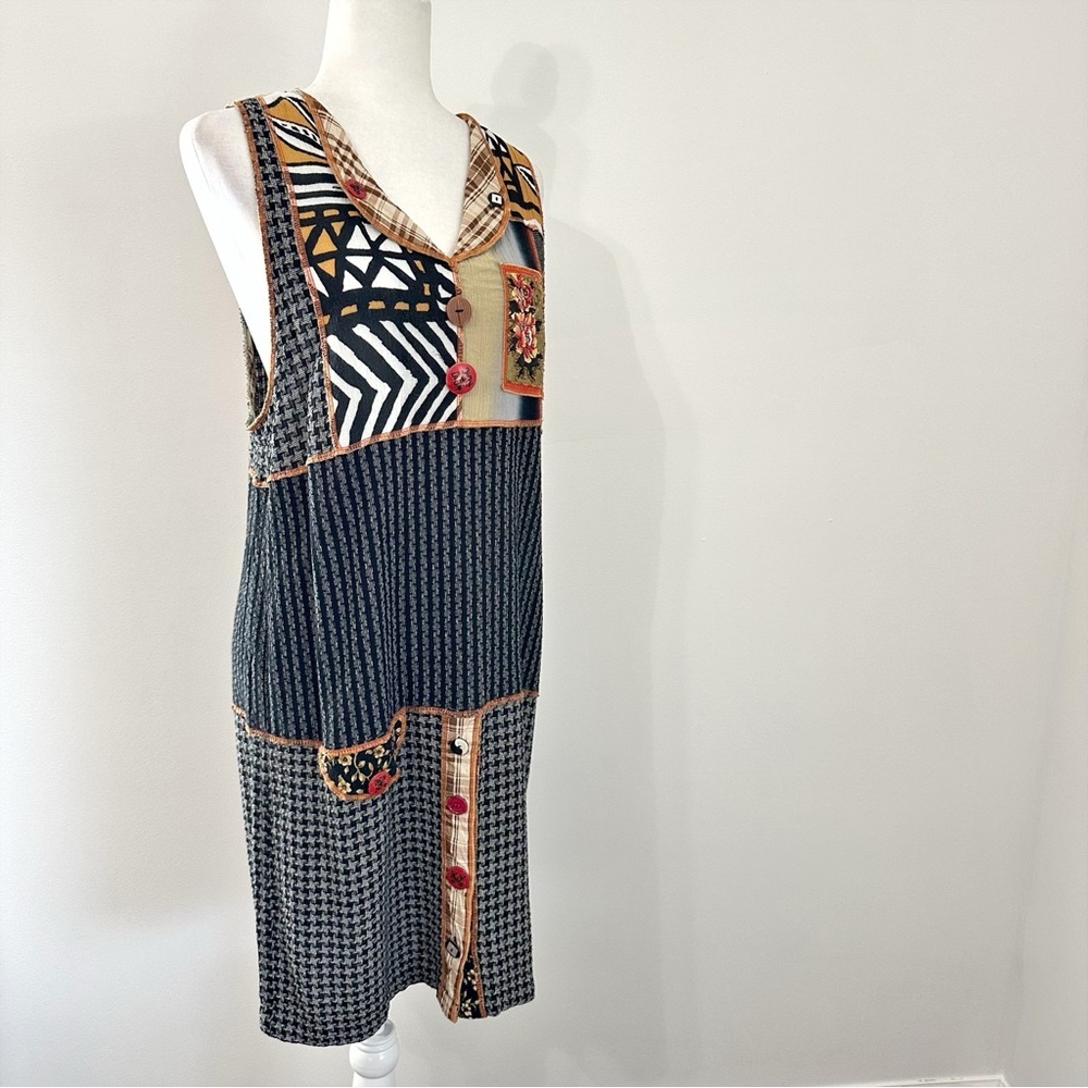 Faith Mixed Print Beaded Button Patchwork Sleevel… - image 7